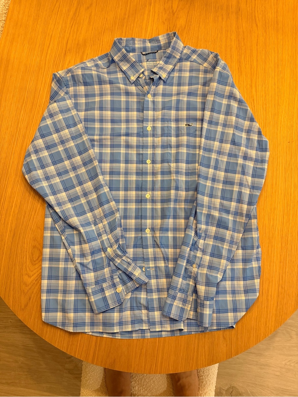 Vineyard Vines Light Blue and White Plaid Button-Down Shirt